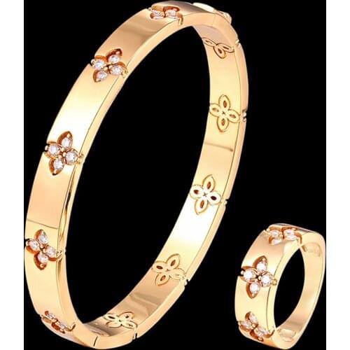 Zlxgirl News Dubai Gold Color Bracelet Ring Set for Women Captivate Bar Slider Brilliant CZ Zirconia Jewelry Pulseira Feminia