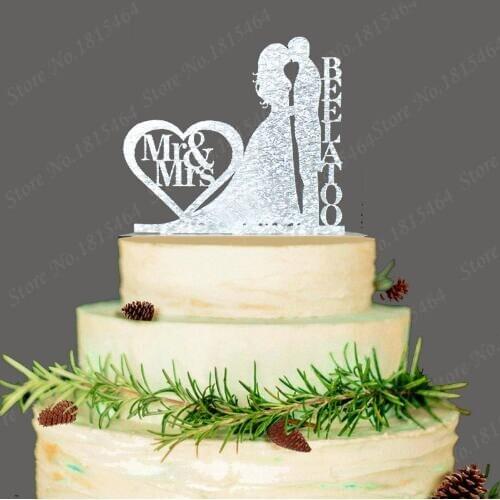 1pcs Personalized Acrylic Wedding Cake Topper,Bride and Groom Wedding Cake Stand,Custom Mr&Mrs Last Name Cake Party Decoration