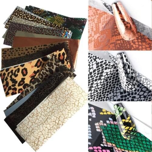 10pcs/bag Mixed Leopard Wild Animal Skin Nail Foil Sticker Snake Print Nail Art Transfer Slider Starry Sky Manicure Decoration