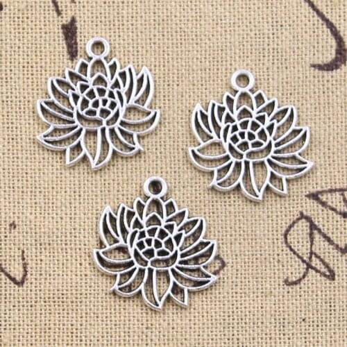 15pcs Charms yoga lotus flower 22x20mm Antique Silver Color Pendants Making DIY Handmade Tibetan Finding Jewelry