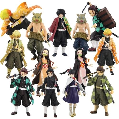16-18cm Demon Slayer Kimetsu No Yaiba Figure Toys Kamado Tanjirou Tsuyuri Kanawo Agatsuma Zenitsu Tomioka Giyuu PVC Model Dolls