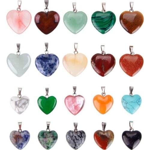 R58E 20Pcs Heart Healing Crystal Chakra Quartz Stone Gemstone Pendant Jewelry Making