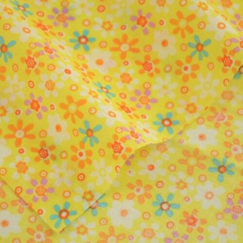 Booksew News Orange and Green Flowers Cotton Fabric Designs Yellow Color Sewing Tissue for Dolls Clothes Crafts Printed Art Work