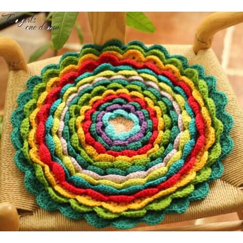 Handmade 3D Flower Sofa Chair Cushion DIY Hand Crochet Wool Round Seat Cushion Kitchen Mats Home Decor Housewarming Gift 42*42cm