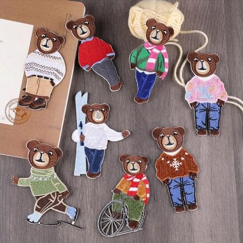 8pcs Cartoon Brown BEAR Embroidery Patches For Clothing DIY Iron On Patches On Clothes Sticker On Clothes Non woven polyester