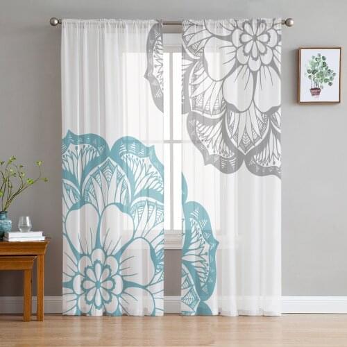 Abstract Dahlia Flower White Tulle Curtains For Living Room Bedroom Transparent Tulle Curtains Window Drapes Sheer Curtain
