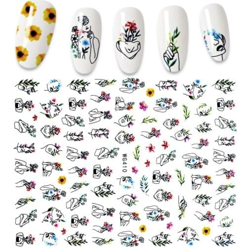 3D Abstract Art Face Flowers Design Stickers for Nails Manicure Nail art Decoration Nail Stickers
