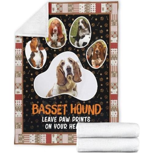 Basset hound leave paw prints on your heart fleece blanket Printed Wearable Blanket Adults/kids Fleece Blanket Sherpa Blanket
