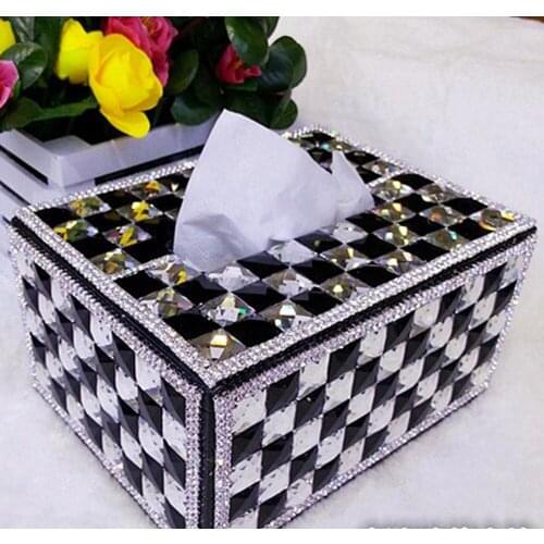 Shiny Bling Rhinestone Crystal Rectangular Tissue Box Cover Holder for Car Home