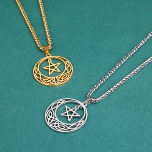 COOLTIME Stainless Steel Pentagram Pendant Necklace Men Irish Knot Amulet Vintage Ethnic Talisment Wedding Jewelry for Women