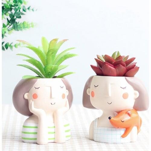 Flower Planter Flowerpot Create Design Cartoon Bonsai Car Ornament Girl Dolls Resin Succulent Plants Pot Flowerpot