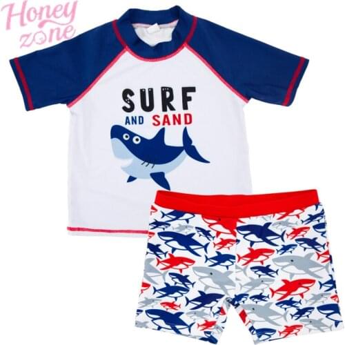 Honeyzone Children Boy Swimsuit With Shorts Shark Printing Kids Boy Sports Suit Swimwear Sunga Infantil Praia Menino