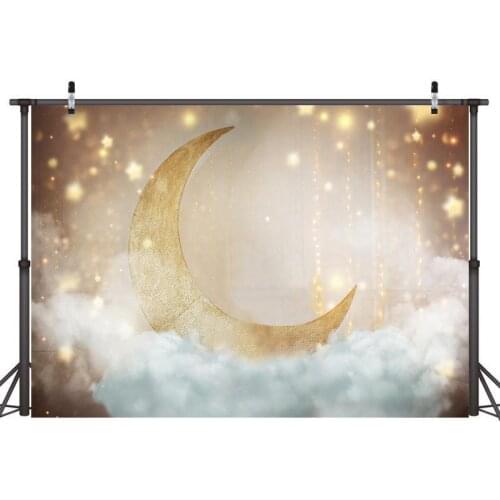Photo Backdrops Shiny Gold Moon Star Party Pendant Cloud Dreamy Baby Birthday Portrait Photographic Backgrounds For Photo Studio