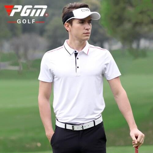 PGM Summer New Golf Apparel Mens Short Sleeve T-Shirt Breathable Mens Clothes Quick Dry Button collar Golf shirt Sportswear