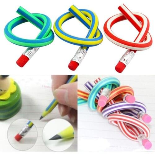 Flexible Pencil With Eraser Children Colorful Stripes Magic Novelty Household Christmas Birthday Gift Party Favors Dropshipping