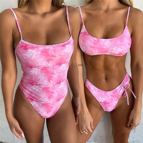 Summer Hot Sell New Women Pink Sexy Bikinis Bandage Backless Swimsuit Female Bathing Suits Bodysuit Beachwear Swimsuit