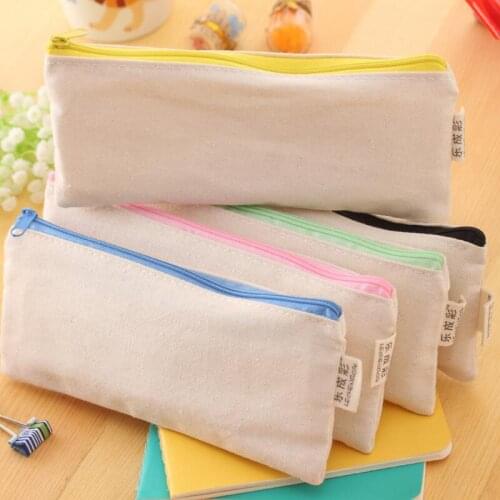 Canvas blank plain zipper Pencil bags stationery organizer cases Gift 20.5*8.5cm DIY storage pouch LX8471