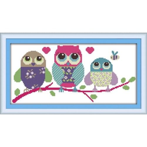 Joy Sunday Cartoon Owl Handmade Cross Stitch Set DMC 14CT Counted Cross Stitch Print on Canvas Embroidery Kit Home Decoration