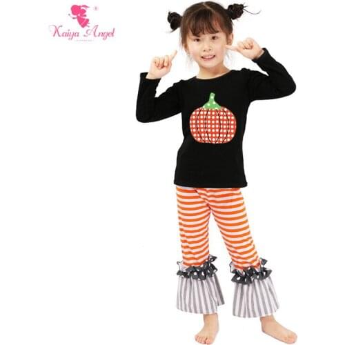 Kaiya Angel Halloween Girls Clothes Pumpkin Children Sets Black Shirt Pants Toddler Girl Clothing Halloween Costumes Kids
