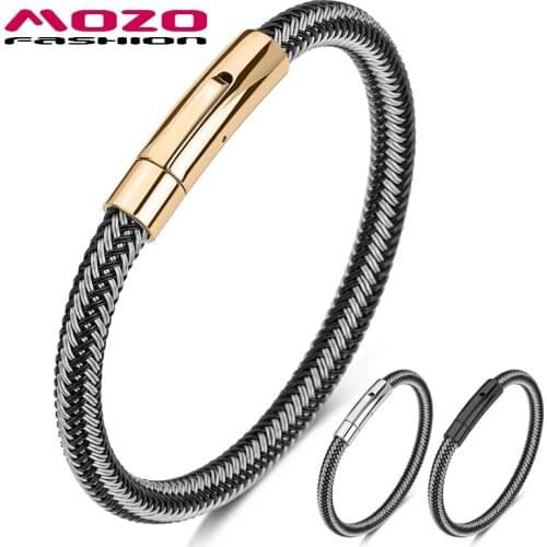 Classic Men Charm Bracelets Wire Rope Braided Gold Spring Buckle Trendy Women Accessories Jewelry