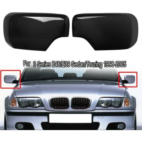 Pair Rear View Mirror Covers Side Mirror Caps For-BMW E46/E39 3/5 Series 1998-2005 Gloss Black 51168238375 51168238376
