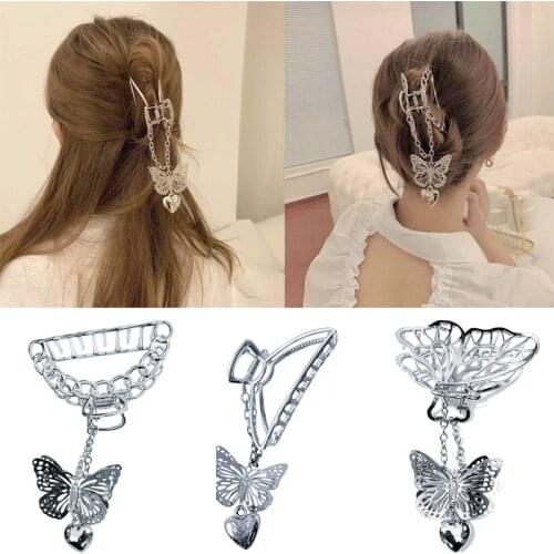Korea Vintage Love Pendant Hair Claws For Women Metal Hollow Hairpin Hair Clip Girl Party Hair Accessories Hair Styling Tool