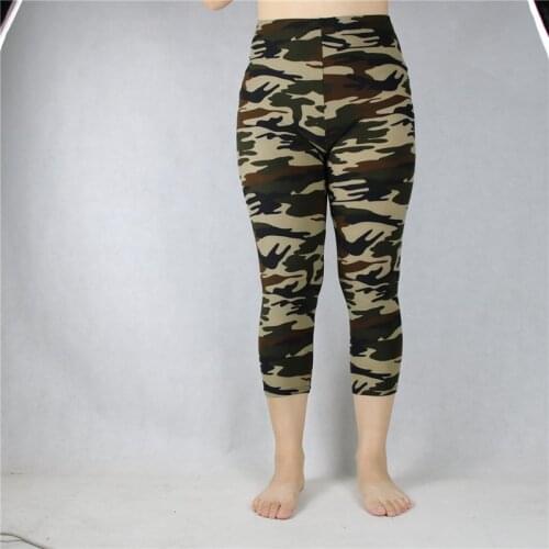 Babbytoro Leggings Women Midcalf Summer Military Camo Print 3/4 Crop Short Legging Pant Plus Size 7xl 6xl 5xl Xs Grey Green