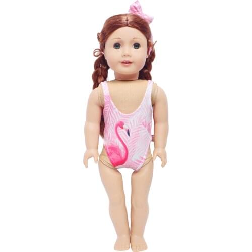 Summer Doll Swimsuit for American 18 Inch Girl & 43 cm Baby Doll Beach Wear Jumpsuit Bikinis + Headband Accessories Kids Toy