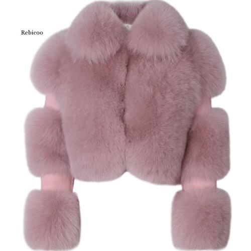 Fur jacket Inner Loose Thick Jacket Coat Lapel Fur Long Sleeve PU Stitching Fox Fur Outwear women Fake Winter Overcoat