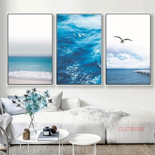 Minimalist Ocean Scenery Nordic Poster Living Room Bedroom Creative Seagull Seascape Canvas Painting Home Decor Wall Pictures
