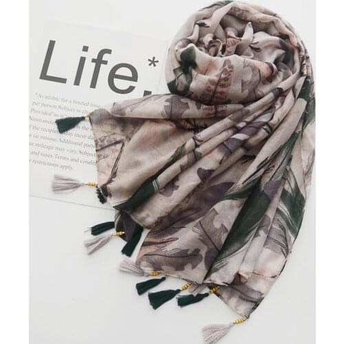 Fashion Smooth Feather Bead Tassel Scarves Women Beach Travel Scarf Block Shawl New Vintage