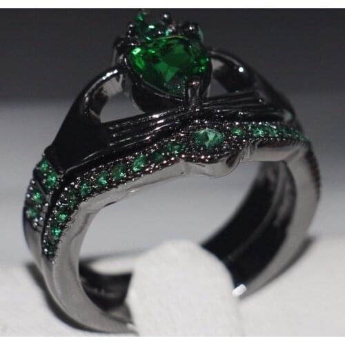 Choucong Fashion Jewelry 10kt Black Gold Filled Pear Cut 5A Green CZ Zirconia Wedding Engagement Heart Bridal Rings For Women