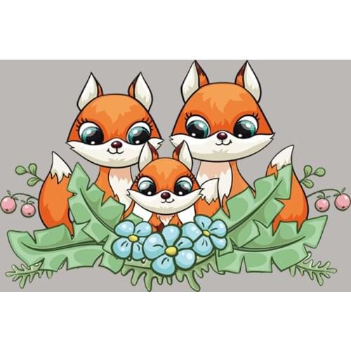 Fox Family Pattern Stickers On The Fabricvinyl Appliqued Diy Tops Heat Transfer Fashion Cartoon Animal Patch