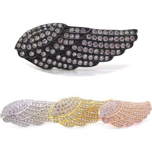 New Gold Rose Gold Black Silver Color Micro Pave Cubic Zirconia Wing Connector Beads Charms Pendant For Necklace Bracelet DIY