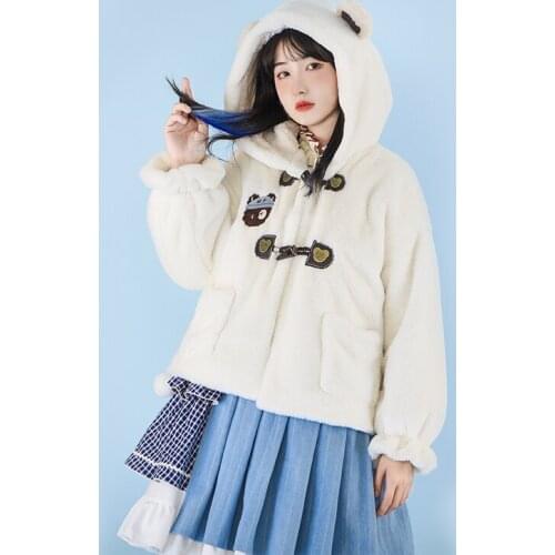 Lolita Japanese coat lamb Lolita winter plus velvet keep warm fresh sweet lolita top kawaii girl college style loli cos loli