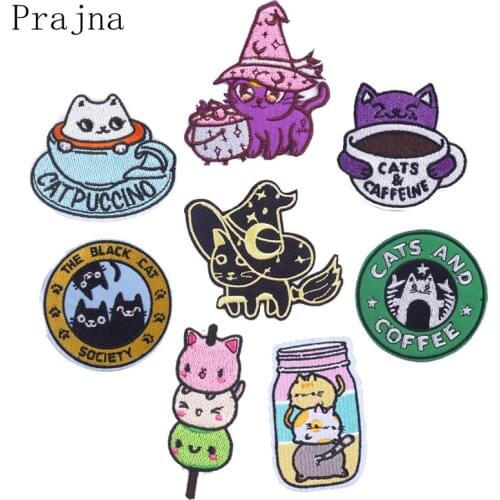 Prajna 8PCS Cartoon Applique Cat Embroiderd Patches On Kids Clothes Cute Iron On Animal Patches For Clothing Stickers Badges