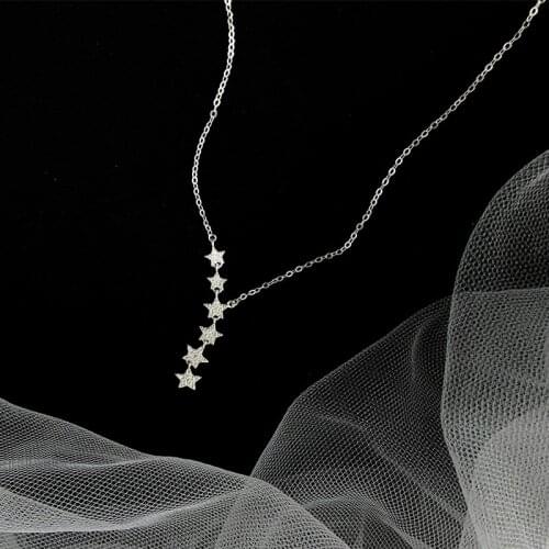 Simple aaa Cubic Zirconia Star Necklaces Pendants 925 Sterling Silver Choker Necklace Jewelry For Women Short Clavicle Collares