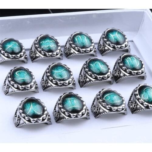 Selling! 12pcs/lot Twelve Constellation Aquarius Ring Unisex Stainless Steel Strap Carbon Fiber Comfortable Jewelry