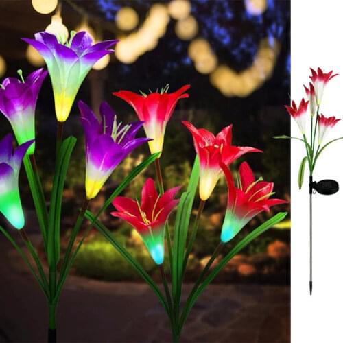 Solar Garden Lights Lily Flowers Waterproof Colorful Outdoor Lights Bigger Solar Panel for Garden Patio Yard Pathway Decoration