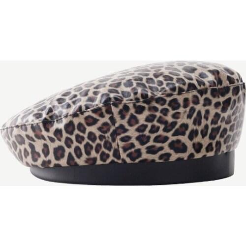 New Women Vintage Leopard Painter Hat Round Beret Caps Cap PU Ski Beanie Skull Caps Hat Winter Hats Women Christmas Present