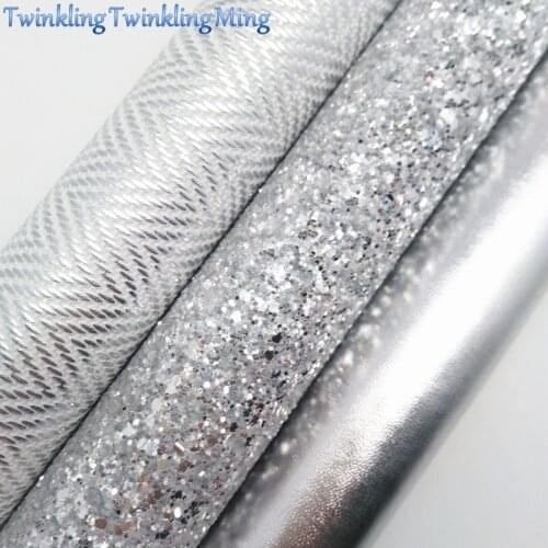 SILVER Glitter Fabirc, Faux Leather Fabric, Weaving Synthetic Leather Fabric Sheets For Bow A4 8"x11"Twinkling Ming XM506