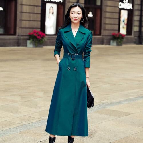 Brand New Trench Coat 2021 Spring Autumn Women X-Long Casual Double Breasted Simple Classic Green Chic Female Windbreaker