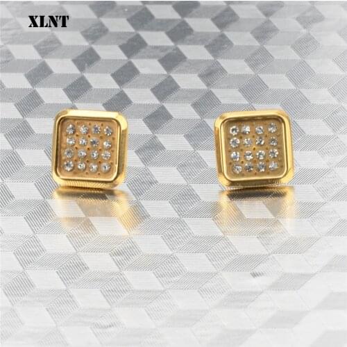 XLNT 2019 Newest Korean Earrings Ladies Jewelry Vintage Fashion Shiny Crystal Square Earrings For Women Wholesale