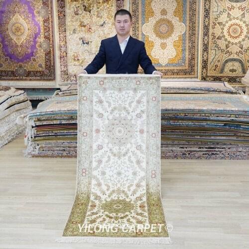 YILONG 2.5x6' Lobby Hand Knotted Silk Rug Runner Hallway Medallion Carpet (YJH098B)