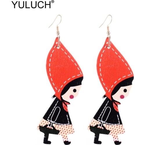 YULUCH 2019 Fashion Cartoon Wooden Printed Printing Portrait Personality Drop Earrings Warm Lover Gifts For Engagement Wedding