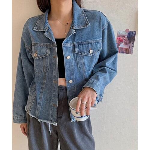 Women Jeans Jacket 2021 Female Short Denim Coat loose fit Casual style Girl Basic Outerwear Lady Spring Korean Jackets AIYANGA