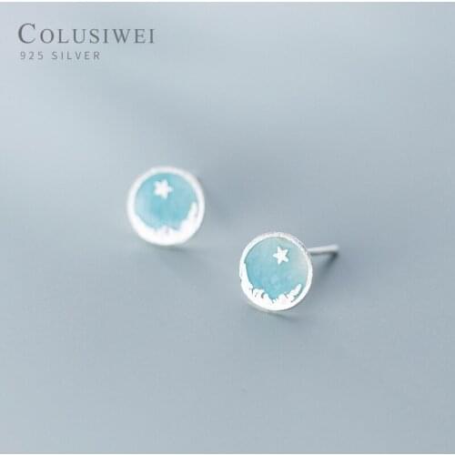 COLUSIWEI Enamel Blue Planet with Star Stud Earrings for Women Authentic 925 Sterling Silver Design Universe Fashion Jewelry