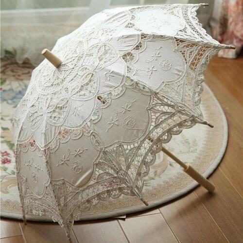 Photo Chinese White Lace Folding Umbrella Patio Ladies Clear Art Beach Lace Umbrella Luxury Guarda Sol Daily Necessities BJ50YS
