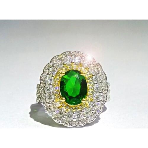 2018 New Arrival Drop Shipping Vintage Jewelry 925 Silver Fill Oval Cut White&Green AAA CZ Women Wedding Party Band Ring Gift