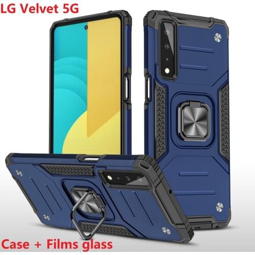 For LG Velvet Case + Tempered Glass Armor Silicon Car Holder Magnetic Ring Hard Cover